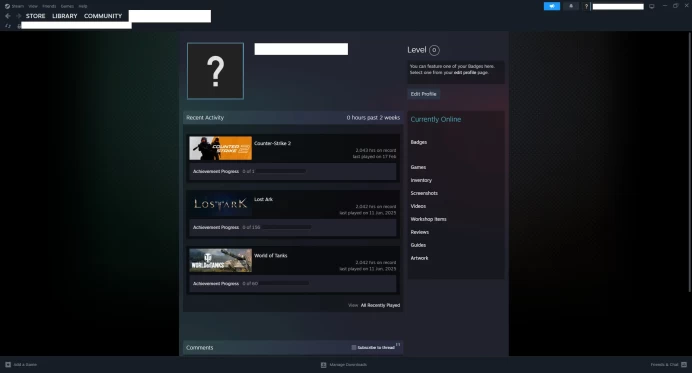 [ID:33642][NONPRIME][VERY RARE][2K HOURS+][COMMENDATIONS 3x250] UN (UNRANKED || 0 MM || 2043 HOURS)