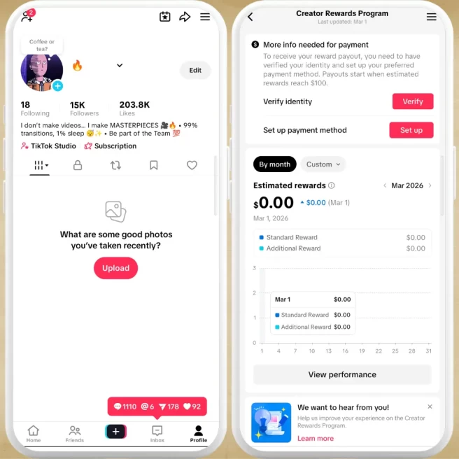 [FRANCE] Fully Monetized Creator Rewards Program Account – 15K Real Followers & 203K Likes | Instant Earnings, Full Access & Good Standing