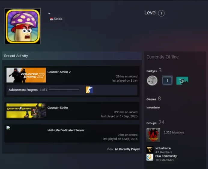 8Game-CS2 Prime+3Medals(5 Year Veteran Coin/Loyalty Badge/Global Offensive Badge)