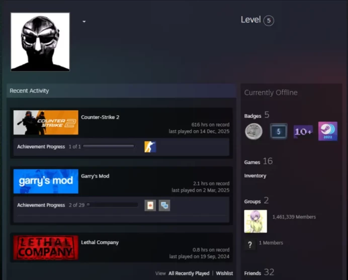 16Game-CS2 Prime 616 hours+4Medals(2022-2024 Service Medal/Premier Season One Medal/Global Offensive Badge)