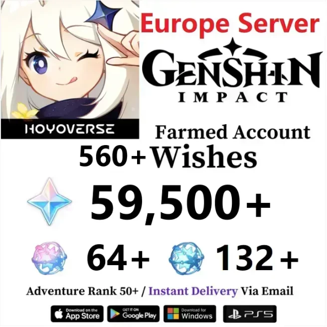 [EUROPE] 59,500+ Primogems Fates | 132+ Acquaint Fates | 64+ Intertwined Fates | Genshin Impact Reroll Account
