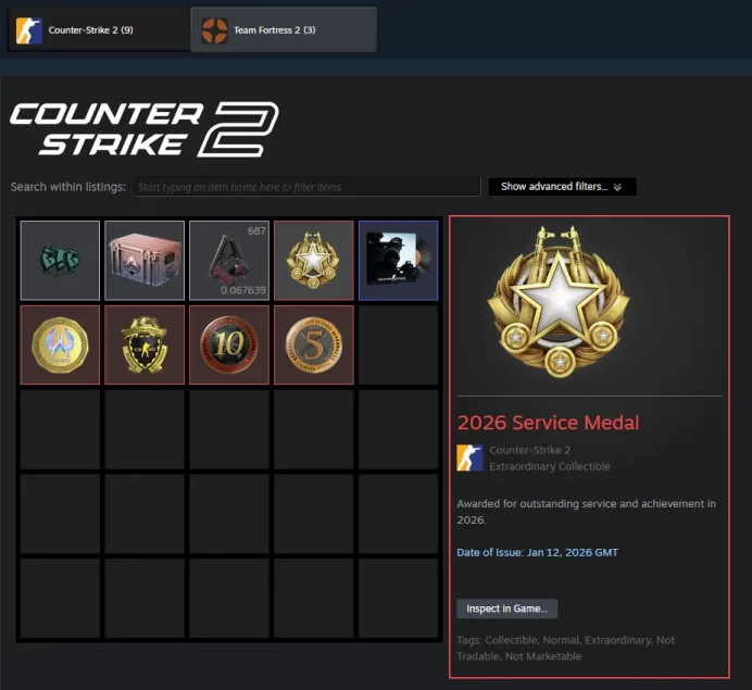 11Game-CS2 Prime 87 hours+5Medals(2026 Service Medal/10Y/5Y/Loyalty Badge/Global Offensive Badge)