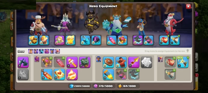 MAX EQUIPMENT / 95% MAX DEFENSES - FREE NAME - LOTS OF MAGIC ITEMS - 1612 WAR STARS - HERO SKIN GEMS