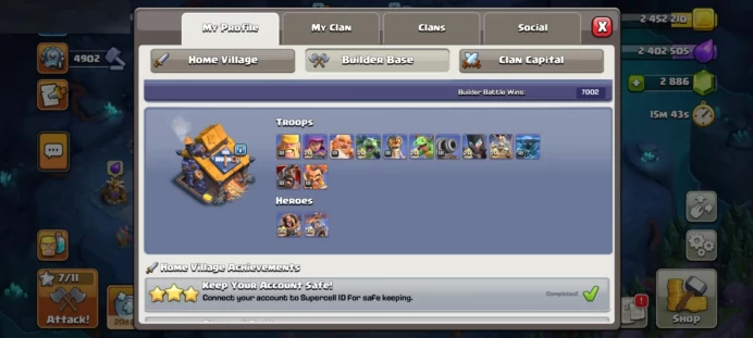 TH 17 SEMI MAX DEFENSE - FREE NAME - LOTS OF MAGIC ITEMS - EQUIPMENT EPIC WAR STARS HERO SKIN GEMS TH17
