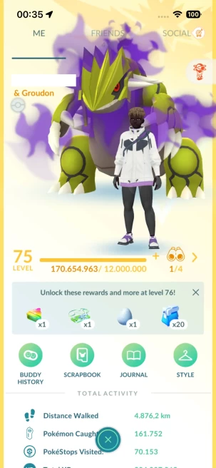 Level 75, 14 Legendary IV100, 679 Shiny, 466 Legendary, 119 IV 100, 23 Shiny Legendary, 162 Shadow Legendary