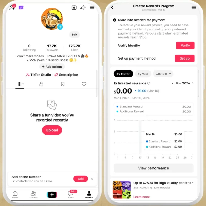 [USA] Fully Monetized Creator Rewards Program Account – 17K Real Followers & 175K Likes | Instant Earnings, Full Access & Good Standing