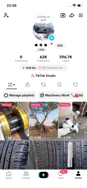 France Monetized Account/ 62K Real Followers+590K Real Likes/ Creator Rewards Program Activated/ Live Stream/ Full Access