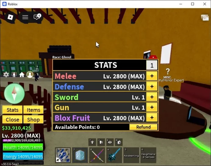 Blox Fruit | Lv 2800 | Ghoul V4 | 3 Myth WP (CDKatana,HScythe,SGuitar) + Godhuman | Take Email | Check SS (RBL892)