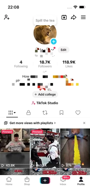 Instanly Delivery/ Monetized 18K Real Followers+110K Real Likes Account/ Creator Rewards Program Activated/ Live Stream/ Full Access