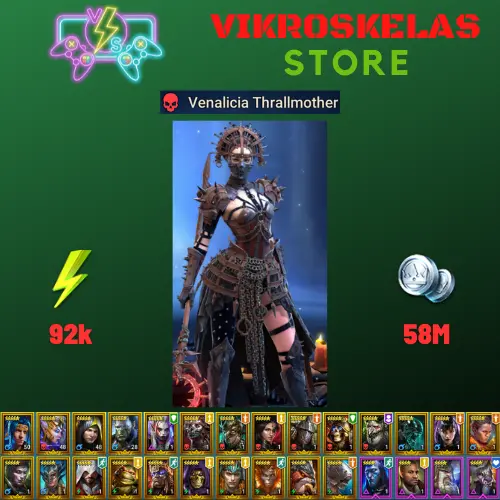 Starter acc with Venalicia : 92k energy / 58 mln coins / Nogdar, Arix, Ninja + 20 Login Legendaries / Skullcrown, Fenax