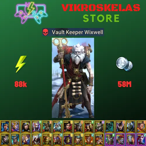 Starter acc with Wixwell : 88k energy / 58 mln coins / Lanakis, Arix, Ninja + 20 Login Legendaries / Demytha, Fenax