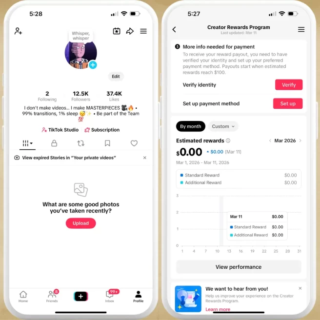 [FRANCE] Fully Monetized Creator Rewards Program Account – 12K Real Followers & 37K Likes | Instant Earnings, Full Access & Good Standing