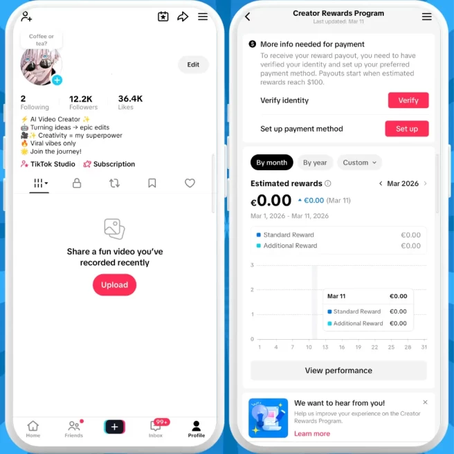 [Discounted] France Monetized Creator Rewards Program Account | 12K Followers & 36K Likes | Verified Screenshots + Instant Delivery