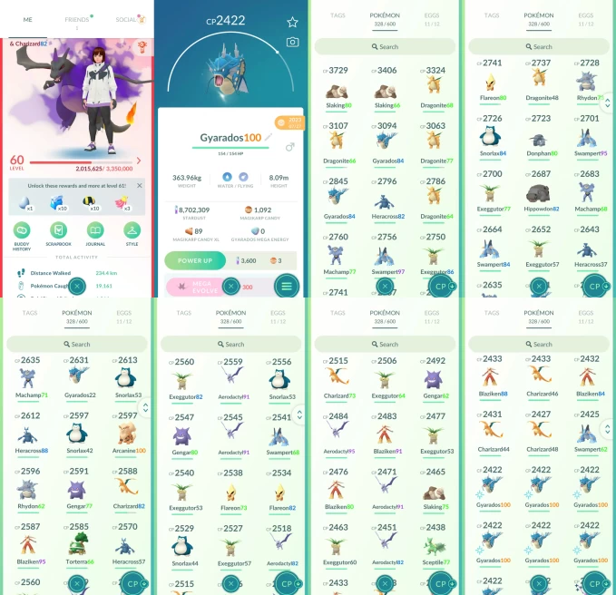 AC1331 -lv 60 Valor | x6 3000CP | x146 2000CP | x8 Legendary | x3 SHUNDO | x64 shiny | x83 100IV | 100IV x8 Gyarados x15 Charizard x20 Venusaur