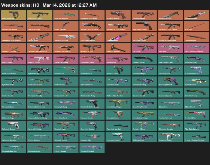 EU / 110 skins / Xenohunter Knife / Champions 2024 Blade / Reaver Karambit / Prelude to Chaos Vandal / Onimaru Kunitsuna / Glitchpop Dagger /