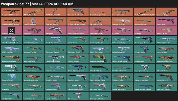 EU / 77 skins / RGX 11z Pro Karambit / Kuronami Vandal / Champions 2025 Butterfly Knife / Kuronami no Yaiba / Champions 2022 Phantom / 