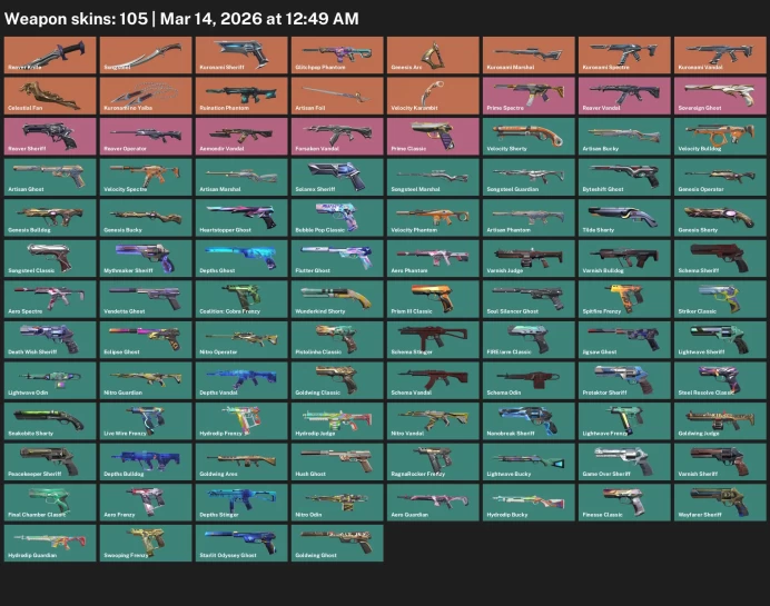 EU / 105 skins / Reaver Knife / Kuronami Vandal / Kuronami no Yaiba / Aemondir Vandal / Forsaken Vandal / Reaver Vandal / 