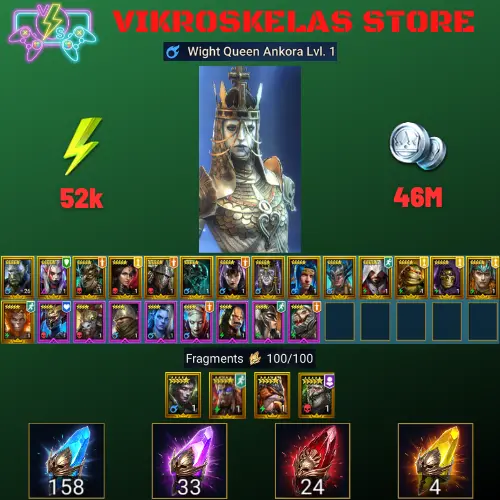 Starter with Ankora + Shards : 158 Ancient, 33 Void, 24 Primal, 4 Sacred | Ninja + 17 Login Legendary | Mine max