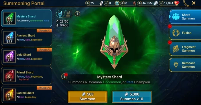 Starter with Morrigaine + Shards : 158 Ancient, 33 Void, 24 Primal, 4 Sacred | Ninja + 17 Login Legendary | Mine max