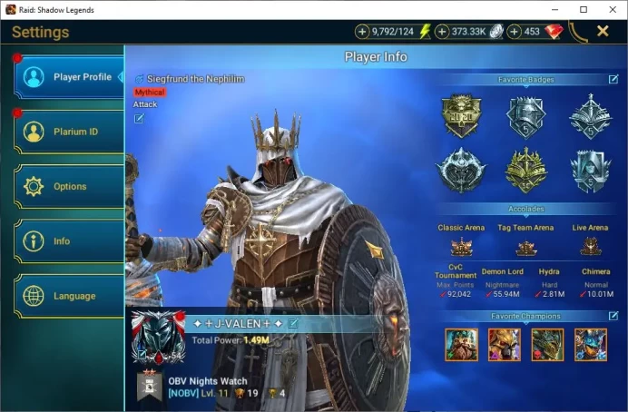 Lv48 1,5M Power|1 Mythical (Siegfrund)|27 Legendary(Ninja,Nekhret,Deathknight,Bayek,Arix,Alice,Etc)|9K Energy|Plarium|(RSL1304)