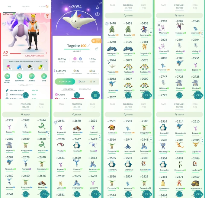 AC1337 -lv 62 Valor | x12 3000CP | x180 2000CP | x70 Legendary | x3 SHUNDO | x37 shiny | x37 100IV | Mewtwo shadow | 3000CP+ Garchomp Tyranitar 