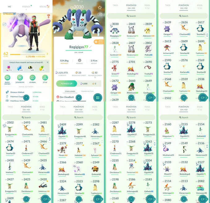 AC1340 -lv 62 Instinct | x1 3000CP | x74 2000CP | x7 Legendary | x158 shiny | x39 100IV | shadow Mewtwo | 4* Gengar Typhlosion Primarina Dusknoi
