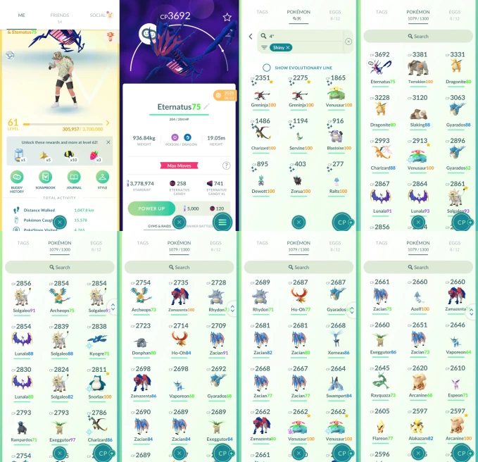 AC1335 -lv 61 Instinct | x6 3000CP | x194 2000CP | x93 Legendary | x9 SHUNDO | x108 shiny | x58 100IV | Eternatus | 100IV Terrakion Zamazenta Az