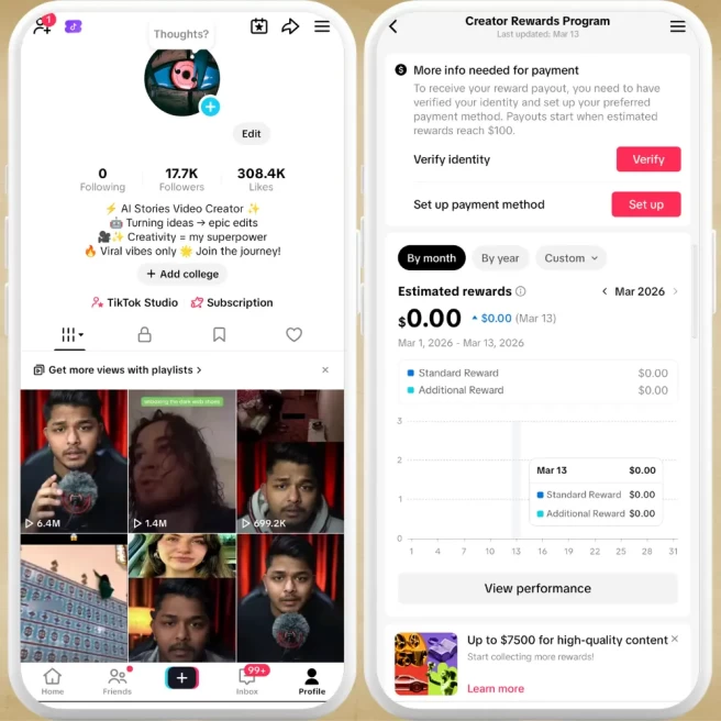 US Fully Monetized Creator Rewards Program Account – 17K Real Followers & 308K Likes | Instant Earnings, Full Access & Account in Good Standing