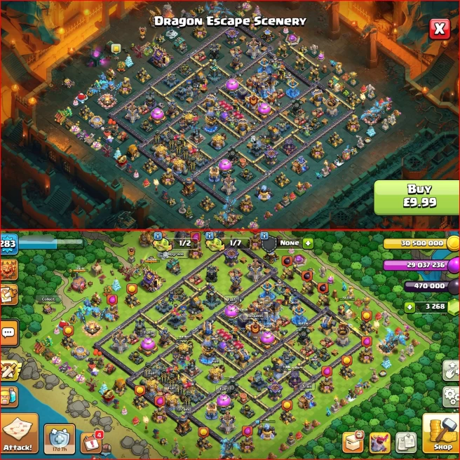 Th18, Xp 283, All 5 Heroes Max ! [ 8 Rare Epic Max ] Nc Available, 2672 WAR STAR, ATB 5824, 15k Legend Trophy, 20 Skin Hero, 200 Wall Max