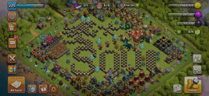TH 17 Max, 13 Equipment Epic 3 Lv 27, 20 Hero Skin, 2155 League Medal, Wall Full Max, Defense Max, Magic Items