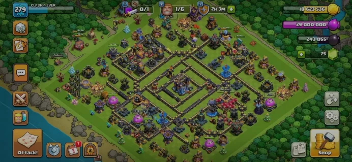 TH 18 Almost Max, { 14 Equipment Epic 6 Lv 27-2 Lv 27 }, 13 Hero Skin, Wall Max, Defense Max, Hero Max