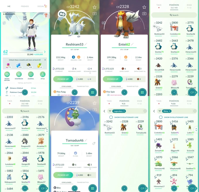 ACm1348 -lv 62 None | x1 3000CP | x20 2000CP | x3 Legendary | x32 shiny | x3 100IV | 3242CP Reshiam Tornadus Entei | Shiny Zoroark x6 Pokopia Di