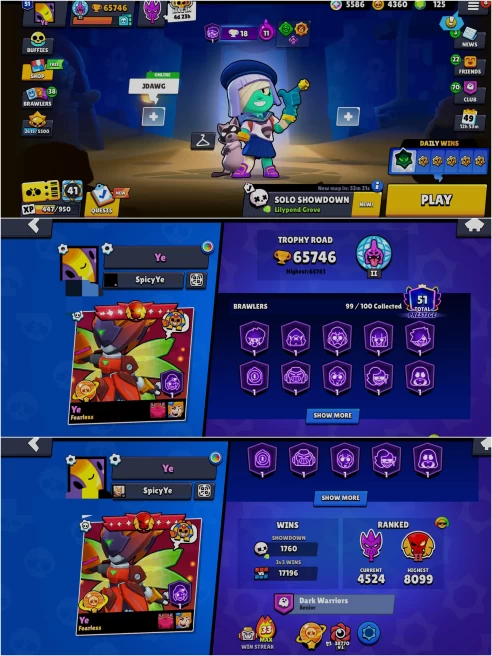 OP BS 65.7k TROPHY, 99/100 UNLOCKED, 55 HYPERCHARGED, 1 MAXED, 371 OP SKINS [7 MYTHIC+7 LEGENDARY+7 HYPERCHARGED] , 974 PINS, 429 ICON,211 SPRAY