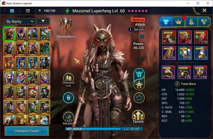 Lv58 1,6M Power|1 Mythical (Mezomel)|33 Legendary(Ninja,Dracomorph,MaShalled,Xenomorph,Etc)|4,5K Gems+22K Energy|Plarium|RSL1332
