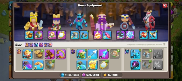 TH17 MAX EQUIPMENT EPIC - MAX DEFENSE - 2939 WAR STARS - PIXEL HERO SKIN - LOTS OF MAGIC ITEMS GEMS TH 17