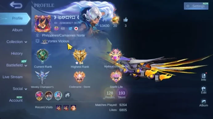 Hero 128|Skin 193|High Glory 84|Legend Saber,LBox Lesley,Zodiac Lancelot,3 Venom,2 Saber,Etc|TakeEmail|Check SS(MLBB2063)