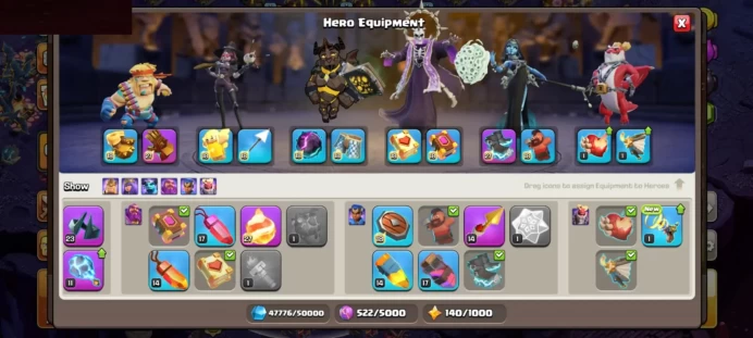 MAX EQUIPMENT EPIC - MAX DEFENSE / WALLS - FREE NAME - 2995 WAR STARS - MAGIC ITEMS - GEMS - HERO SKIN ETERNAL WARDEN NIGHTMARE PRINCE CURSED