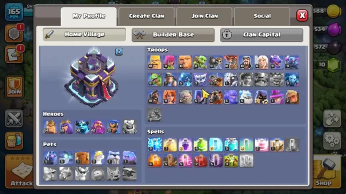 TH 15 - BH 9|Limited Skin|LV 165|HH 7|BK 54,AQ 58,GW 42,MP 30,RC 21|CN OFF|Protect OFF|TAKE MAIL(COC2051)