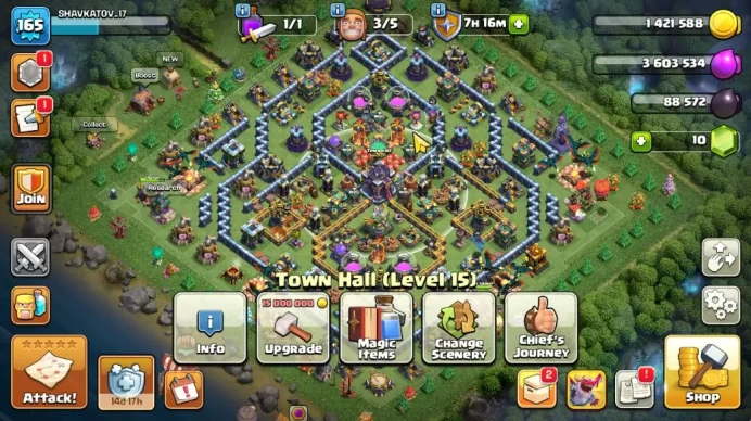 TH 15 - BH 9|Limited Skin|LV 165|HH 7|BK 54,AQ 58,GW 42,MP 30,RC 21|CN OFF|Protect OFF|TAKE MAIL(COC2051)