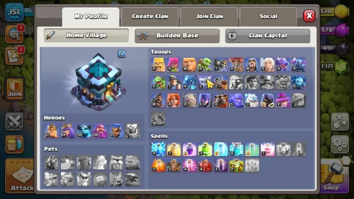 TH 13 - BH 10|Limited Skin|LV 151|HH 7|BK 57,AQ 64,GW 38,MP 36,RC 23|CN OFF|Protect OFF|TAKE MAIL(COC2053)