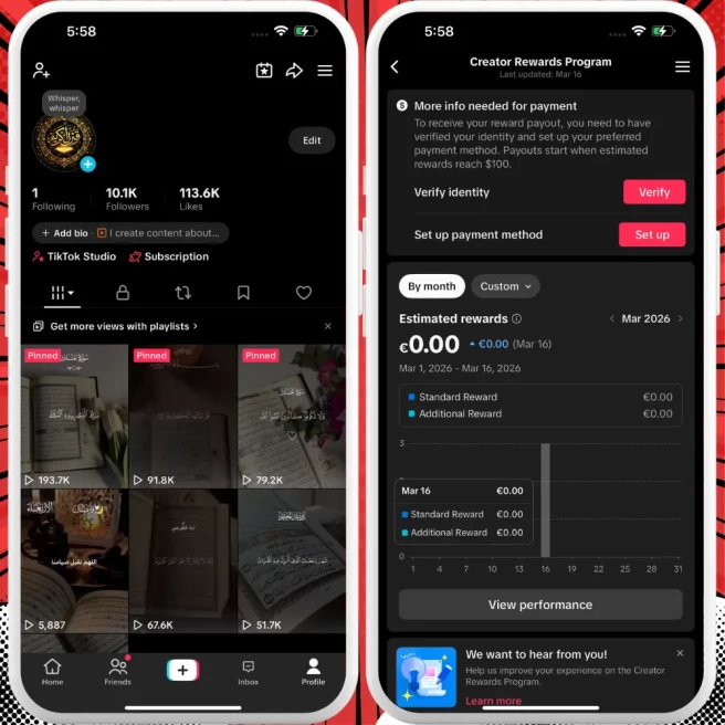 [Discounted] France Monetized Creator Rewards Program Account | 10K Authentic Followers & 113K Likes | Verified Screenshots + Good Standing