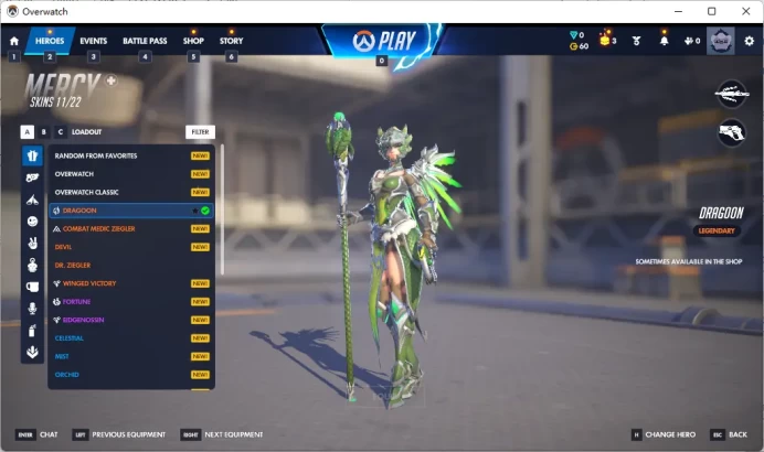 DRAGOON / MERCY / CLASSIC SEOUL DYNASTY AWAY  Gold Weapons / Full Mail Access / see the picture /  Please Read Description / pkna   