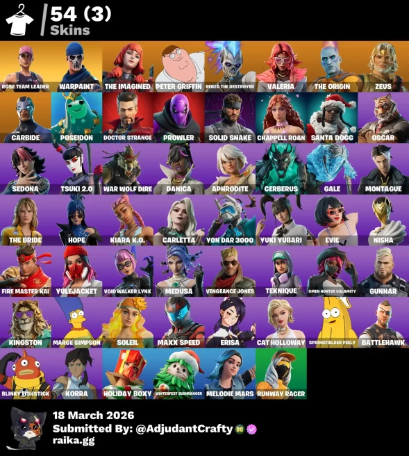 [Code 9576] [PC] 54 skins + 5850 VBuck | OG STW | The Imagined | Peter Griffin | Renzo the Destroyer | Valeria | The Origin | Zeus 