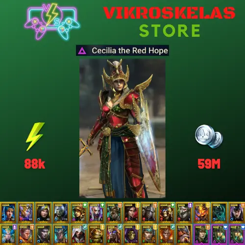 Starter acc with Cecilia : 88k energy / 59 mln coins / Sicia, Oella, Arix, Ninja + 20 Login Legendaries / Doompriest, Deacon