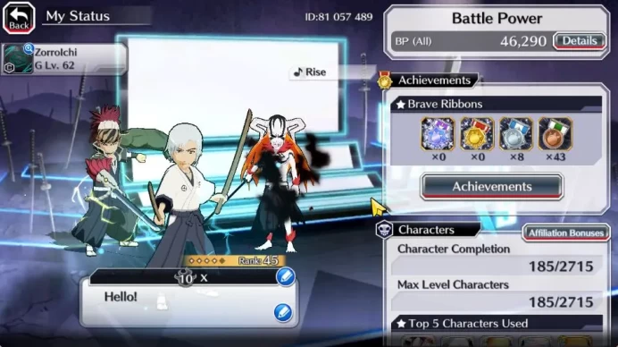 [GLOBAL]6K Orb+Fresh All Story|Jushiro Soul Reaper,Ichigo Crescent,TYBW24(Renji,Rukia,Byakuya),Etc|Klab ID(BBS2452)