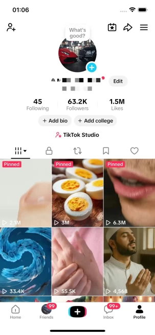 Instanly Delivery/ Monetized 63K Real Followers+1.5M Real Likes Account/ Creator Rewards Program Activated/ Live Stream/ Full Access