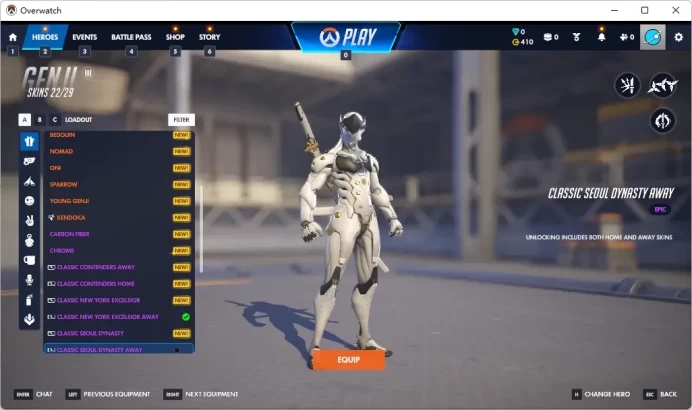 Snow Angel / MERCY / SEOUL DYNASTY AWAY / GENJI / 9 Gold Weapons / Full Mail Access / see the picture / Please Read Description / kdxe