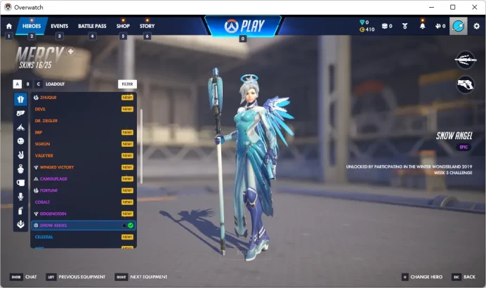 Snow Angel / MERCY / SEOUL DYNASTY AWAY / GENJI / 9 Gold Weapons / Full Mail Access / see the picture / Please Read Description / kdxe