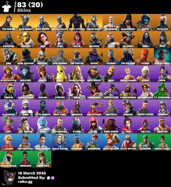 83 skins | The Reaper | Elite Agent | Take The L | Blue Squire | Royale Knight | Reaper | Candy Axe | Ride The Pony | Mako | Snowflake