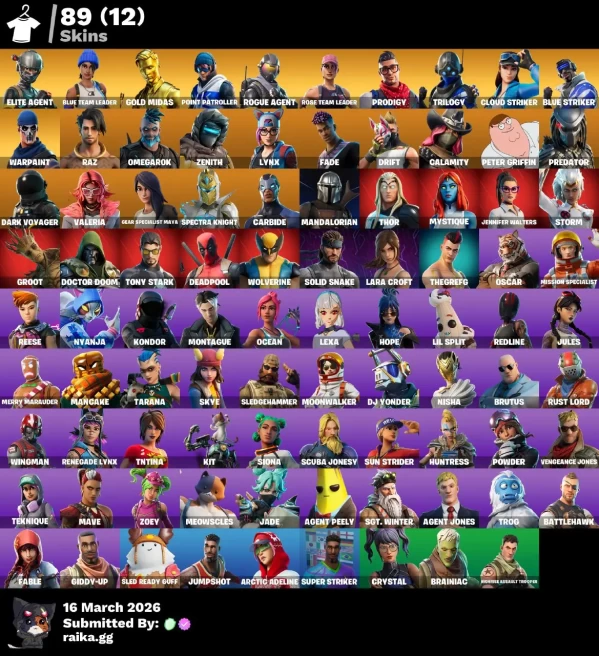 89 skins | Elite Agent | Take The L | Reaper | Ride The Pony | Snowflake | Blue Team Leader | Gold Midas | Point Patroller | Rogue Agent